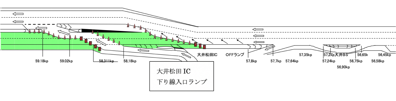 東名下り線大井松田IC付近の規制形態について(左ルート閉鎖期間)